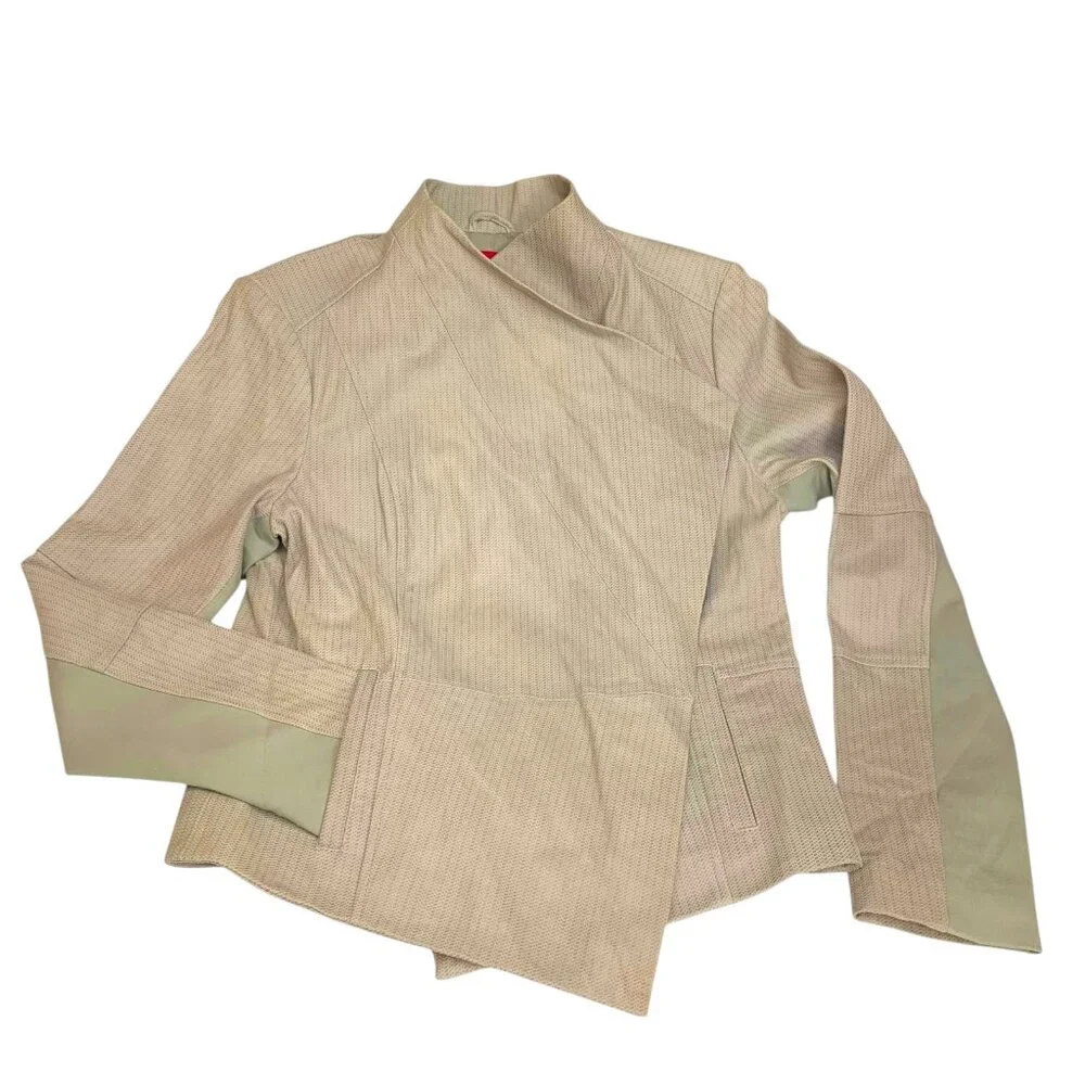 G.I.LI. Cloud Taupe Leather‎ Cascade Tonal Print Leather Jacket